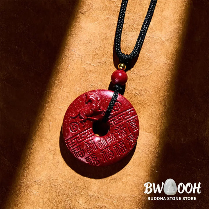 Buddha Stones Year Of The Horse Carved Fu Character Peace Buckle Design Cinnabar Blessing Auspicious Necklace Pendant