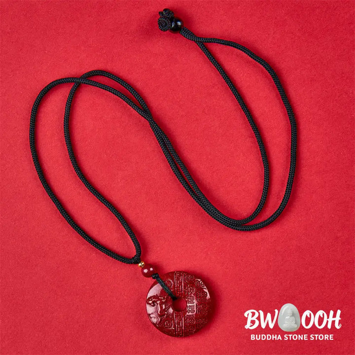 Buddha Stones Year Of The Horse Carved Fu Character Peace Buckle Design Cinnabar Blessing Auspicious Necklace Pendant