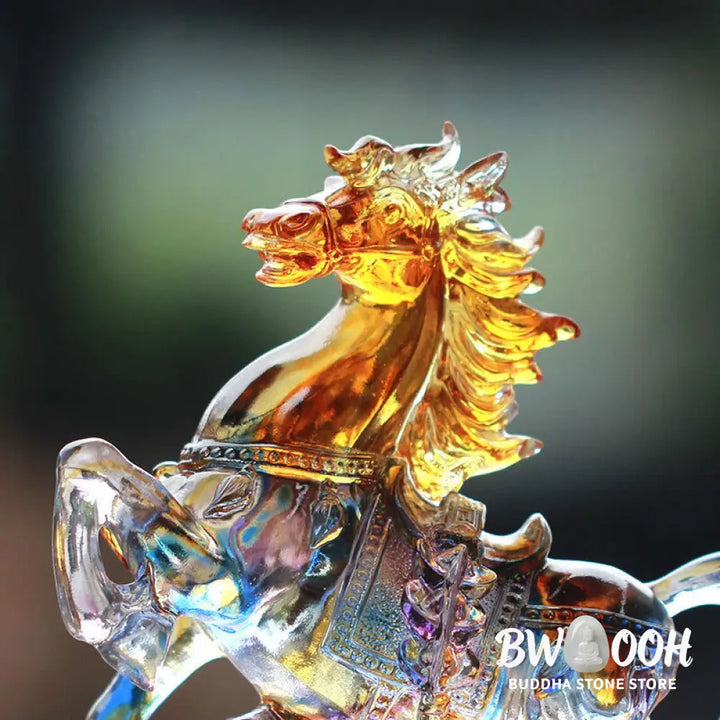 Buddha Stones Year Of The Horse Carved Ruyi Horse Liuli Crystal Art Piece Prosperity Home Office Decoration