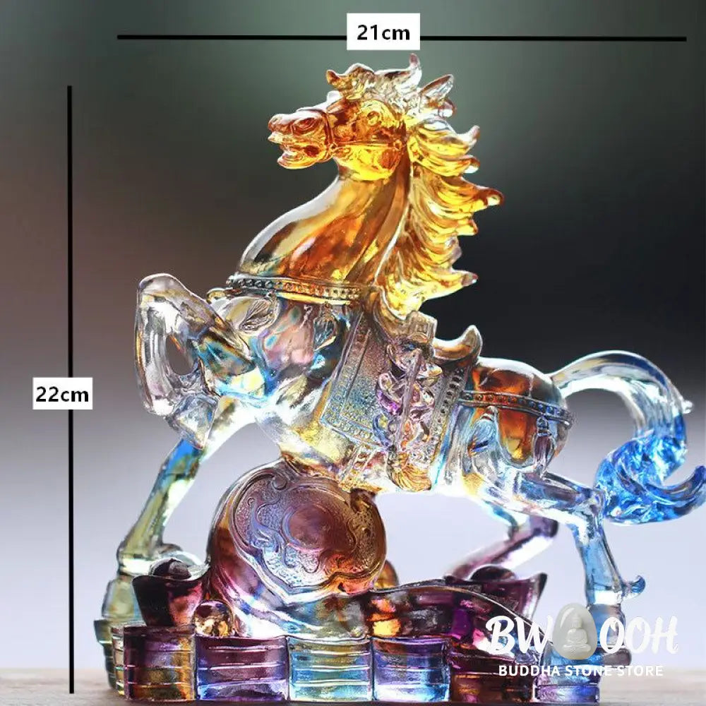 Buddha Stones Year Of The Horse Carved Ruyi Horse Liuli Crystal Art Piece Prosperity Home Office Decoration
