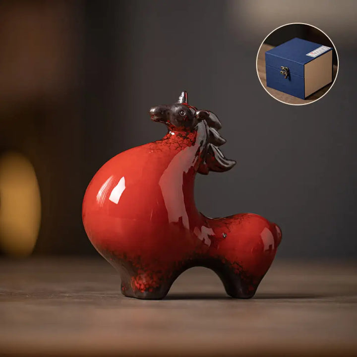 Buddha Stones Year Of The Horse Ceramics Freedom Desktop Home Decoration - Horse Looking Up Red 10.5*5.5*10.5cm