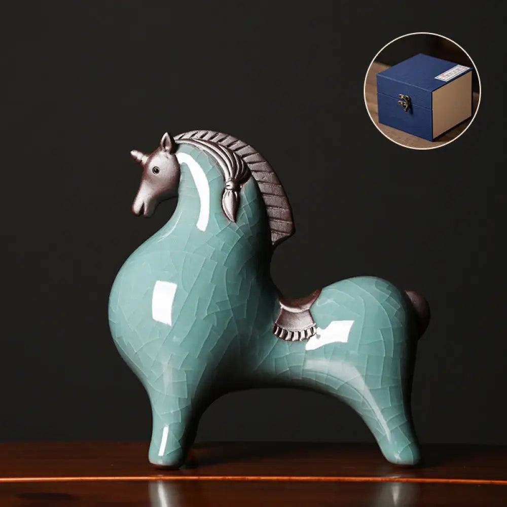 Buddha Stones Year Of The Horse Ceramics Freedom Desktop Home Decoration - Standing Horse Blue 10.5*5.5*11cm