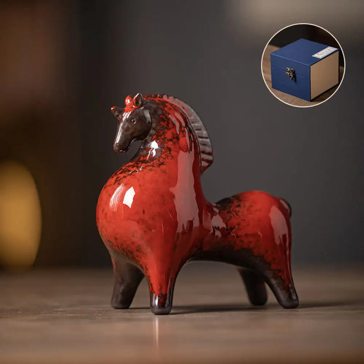 Buddha Stones Year Of The Horse Ceramics Freedom Desktop Home Decoration - Standing Horse Red 10.5*5.5*11cm