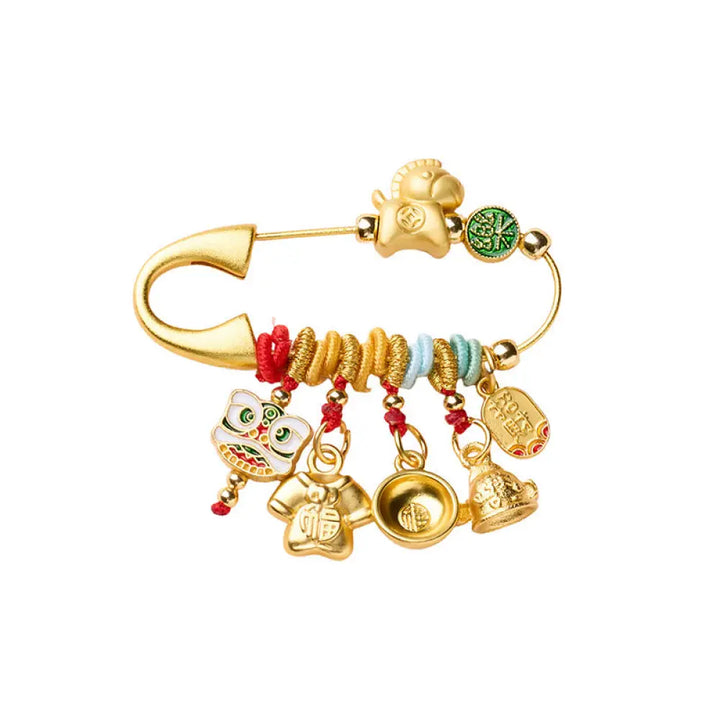 Buddha Stones Year Of The Horse Charm Fu Character Attract Fortune Ruyi Handle Brass Luck Brooch - Horse Fortune