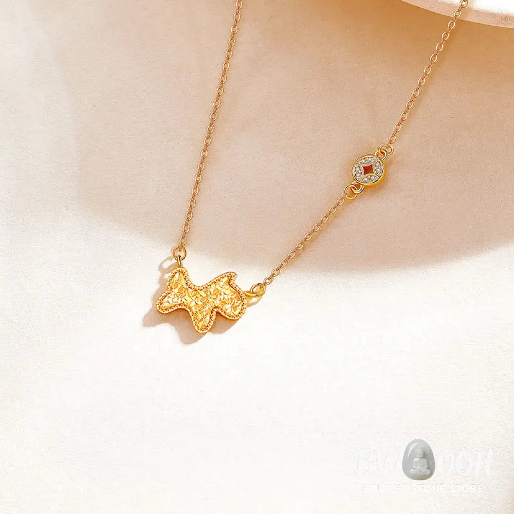 Buddha Stones Year Of The Horse Chinese Zodiac 925 Sterling Silver Coin Design Blessing Chain Necklace Pendants