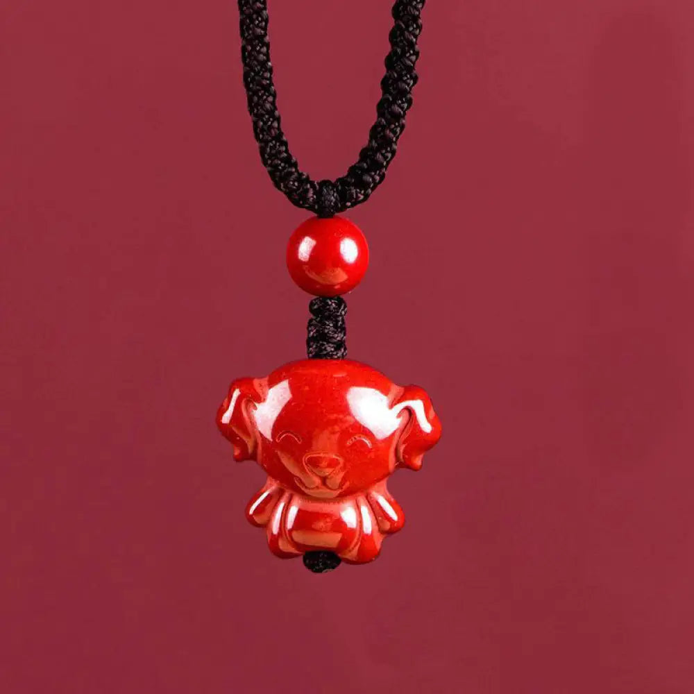 Buddha Stones Year Of The Horse Chinese Zodiac Engraved Design Cinnabar Blessing Rope Necklace Pendants - BWOOOH - Dog