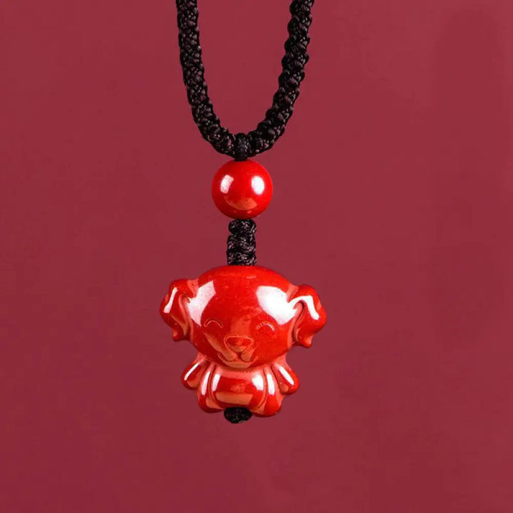 Buddha Stones Year Of The Horse Chinese Zodiac Engraved Design Cinnabar Blessing Rope Necklace Pendants - BWOOOH - Dog