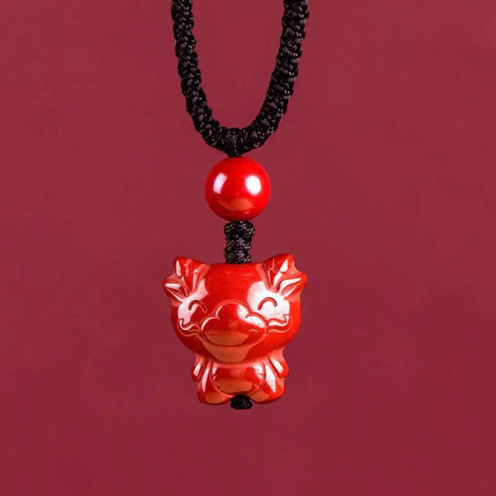 Buddha Stones Year Of The Horse Chinese Zodiac Engraved Design Cinnabar Blessing Rope Necklace Pendants - BWOOOH
