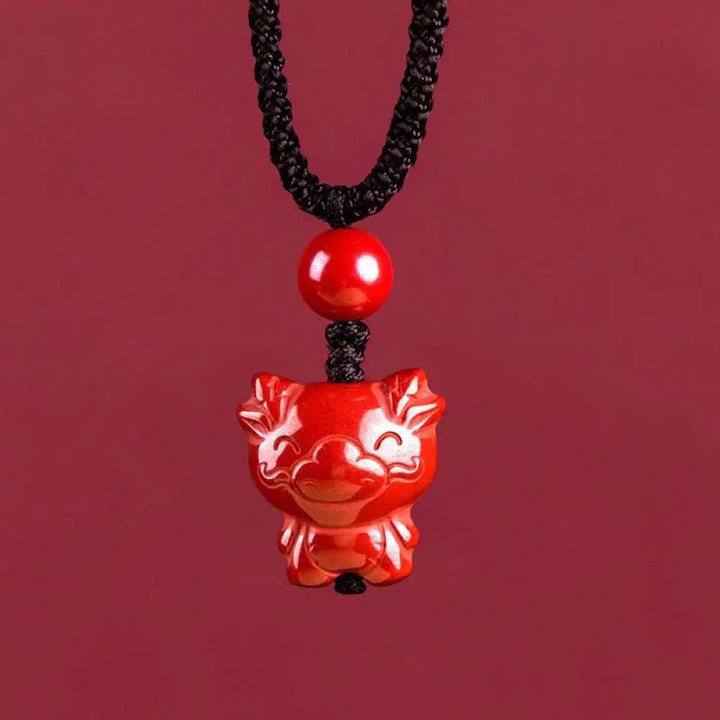 Buddha Stones Year Of The Horse Chinese Zodiac Engraved Design Cinnabar Blessing Rope Necklace Pendants - BWOOOH