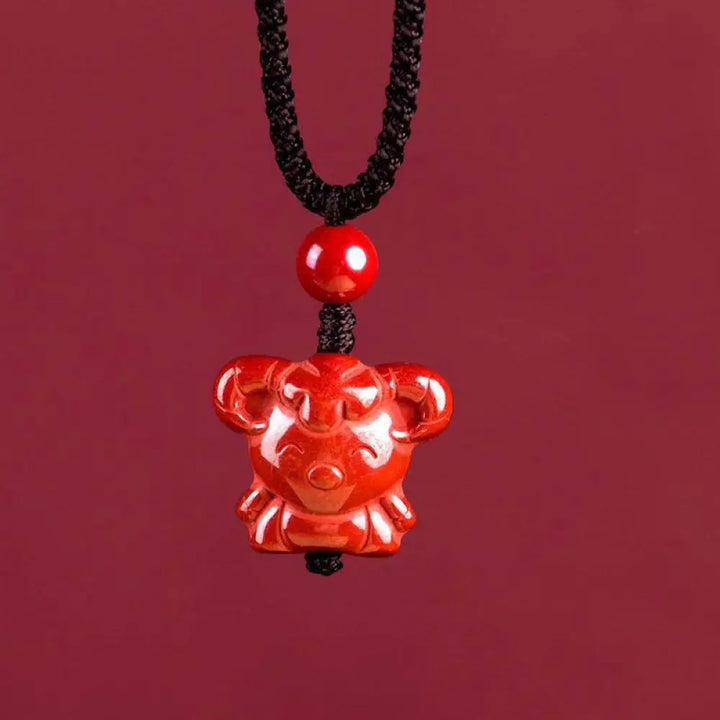 Buddha Stones Year Of The Horse Chinese Zodiac Engraved Design Cinnabar Blessing Rope Necklace Pendants - BWOOOH - Goat