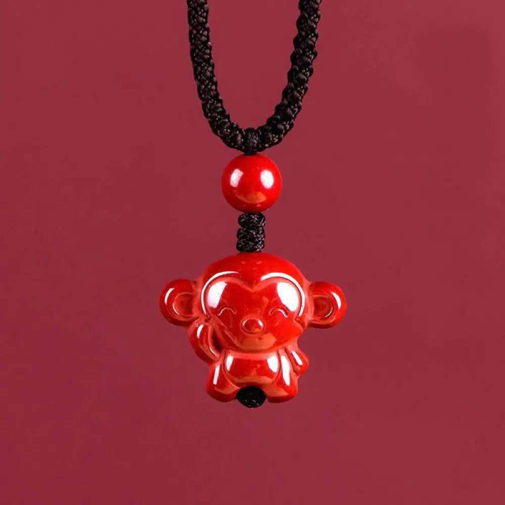 Buddha Stones Year Of The Horse Chinese Zodiac Engraved Design Cinnabar Blessing Rope Necklace Pendants - BWOOOH