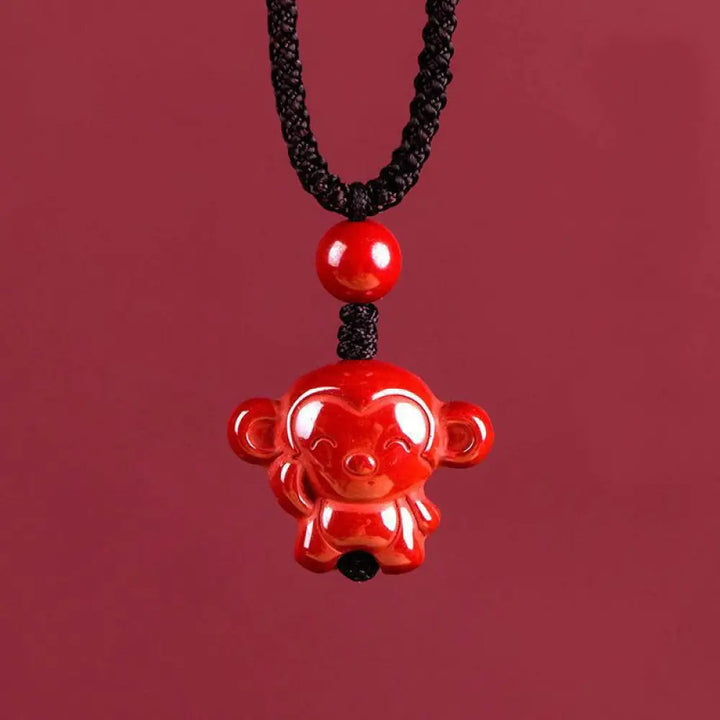 Buddha Stones Year Of The Horse Chinese Zodiac Engraved Design Cinnabar Blessing Rope Necklace Pendants - BWOOOH