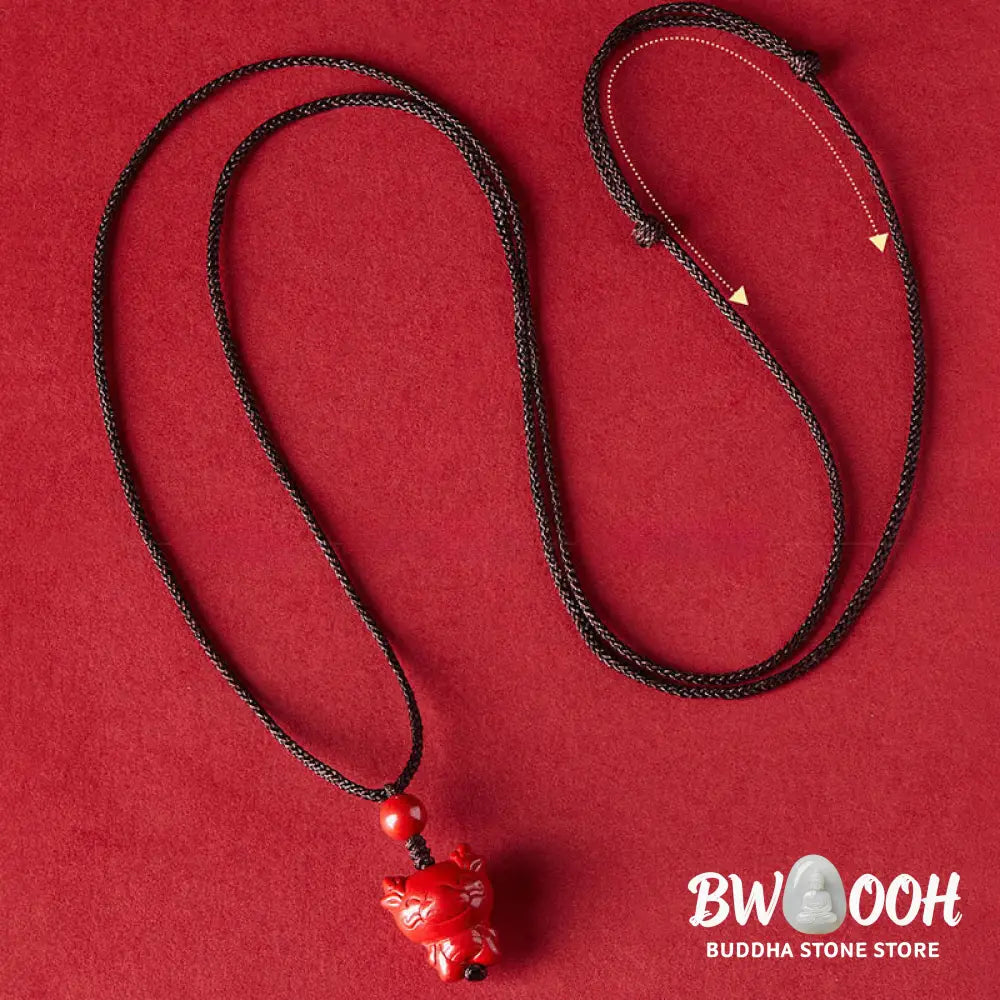 Buddha Stones Year Of The Horse Chinese Zodiac Engraved Design Cinnabar Blessing Rope Necklace Pendants - BWOOOH