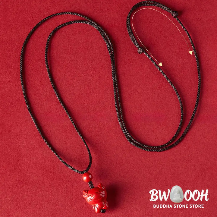 Buddha Stones Year Of The Horse Chinese Zodiac Engraved Design Cinnabar Blessing Rope Necklace Pendants - BWOOOH