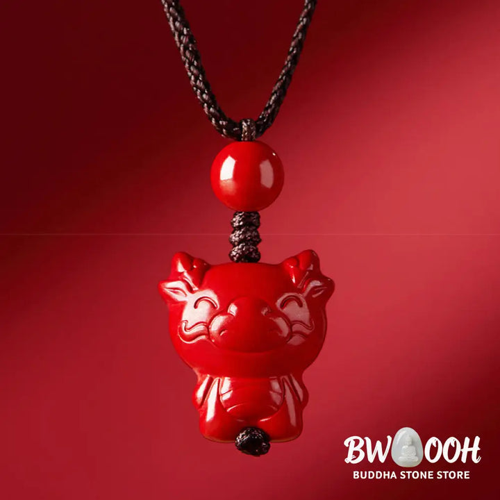 Buddha Stones Year Of The Horse Chinese Zodiac Engraved Design Cinnabar Blessing Rope Necklace Pendants - BWOOOH