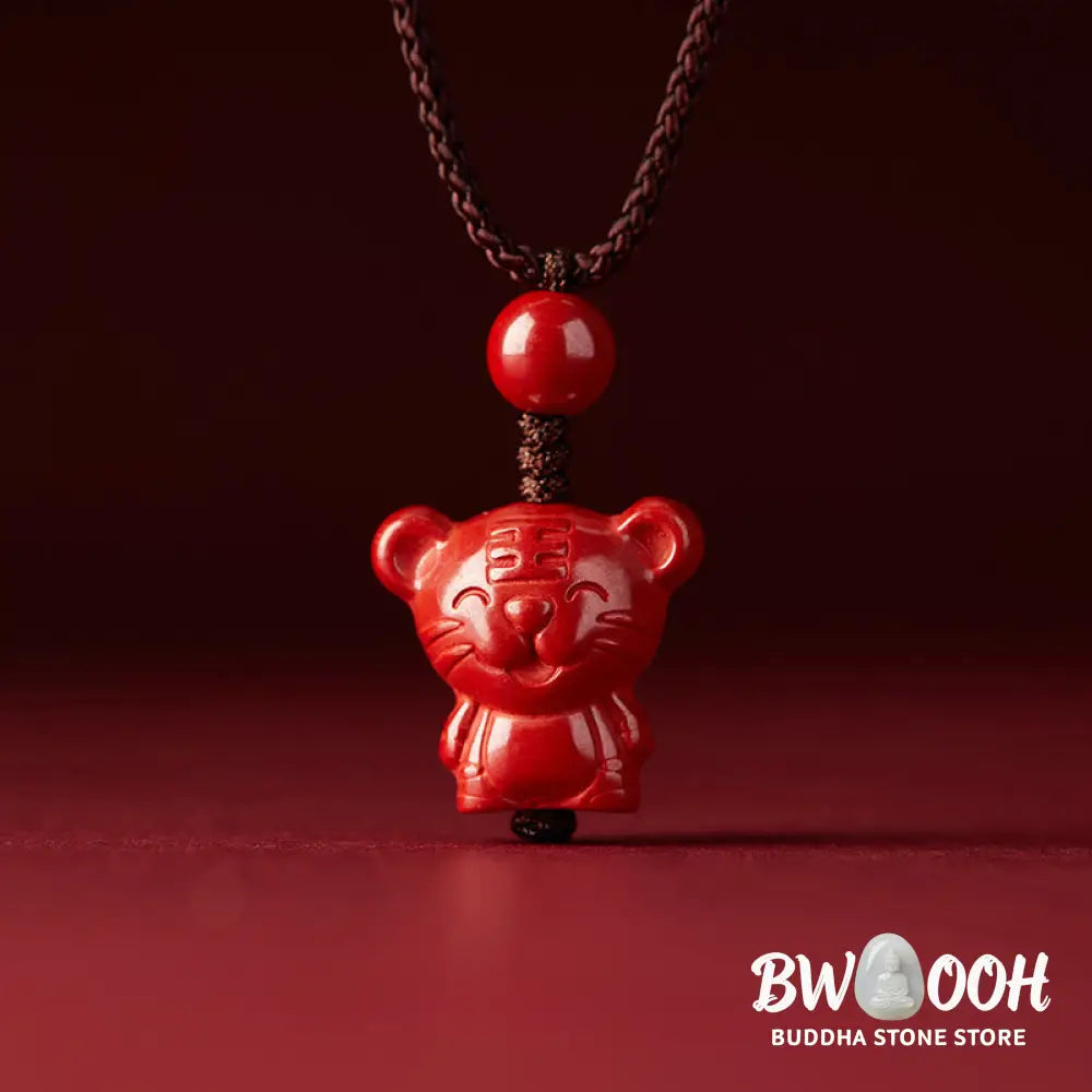 Buddha Stones Year Of The Horse Chinese Zodiac Engraved Design Cinnabar Blessing Rope Necklace Pendants - BWOOOH