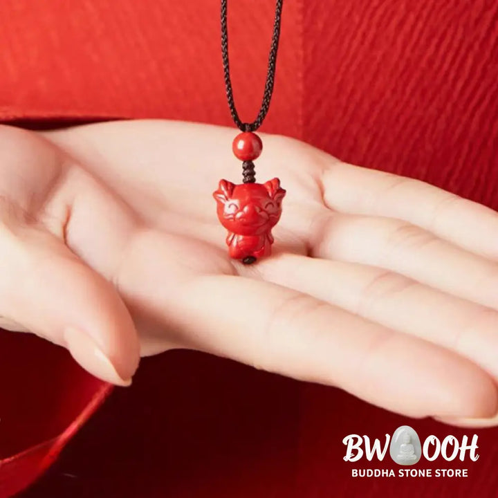 Buddha Stones Year Of The Horse Chinese Zodiac Engraved Design Cinnabar Blessing Rope Necklace Pendants - BWOOOH