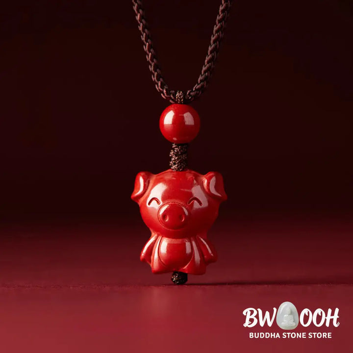 Buddha Stones Year Of The Horse Chinese Zodiac Engraved Design Cinnabar Blessing Rope Necklace Pendants - BWOOOH
