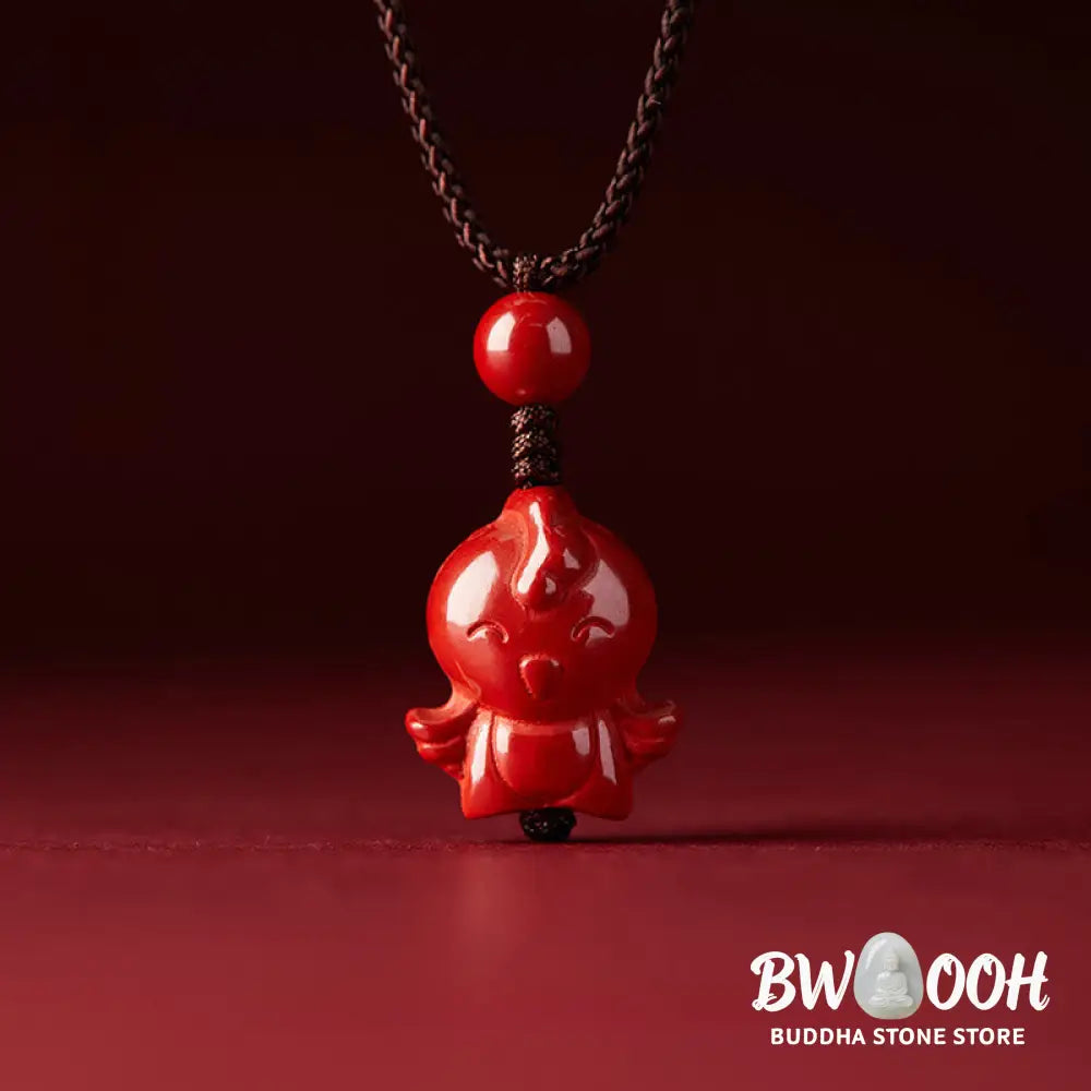 Buddha Stones Year Of The Horse Chinese Zodiac Engraved Design Cinnabar Blessing Rope Necklace Pendants - BWOOOH