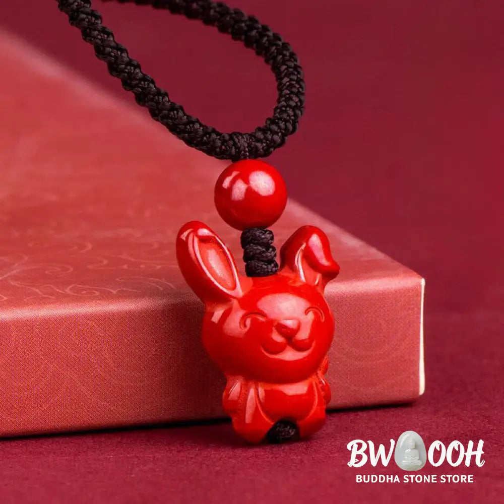 Buddha Stones Year Of The Horse Chinese Zodiac Engraved Design Cinnabar Blessing Rope Necklace Pendants - BWOOOH