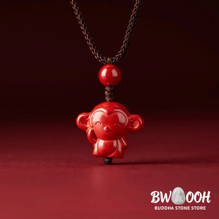Buddha Stones Year Of The Horse Chinese Zodiac Engraved Design Cinnabar Blessing Rope Necklace Pendants - BWOOOH