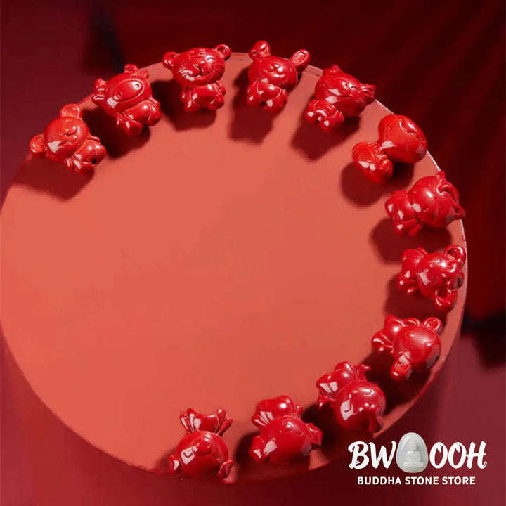 Buddha Stones Year Of The Horse Chinese Zodiac Engraved Design Cinnabar Blessing Rope Necklace Pendants - BWOOOH