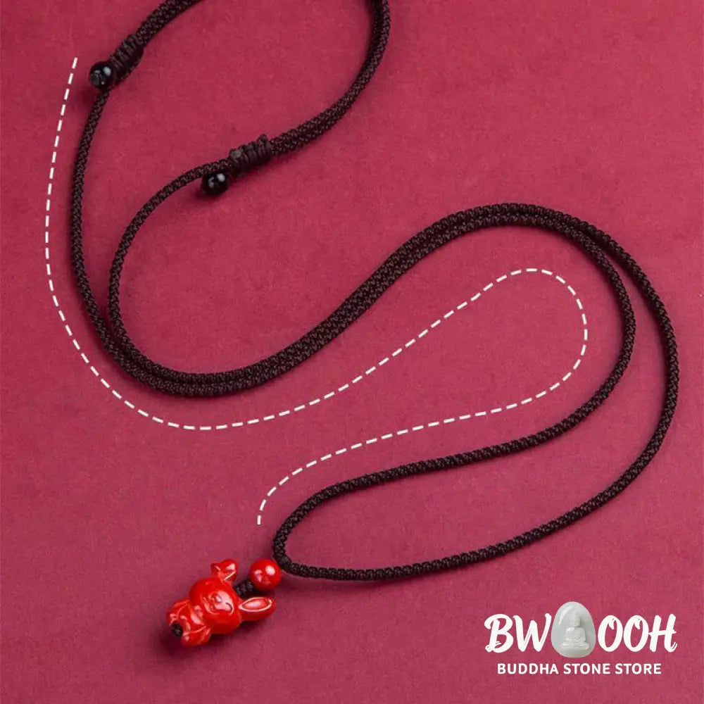 Buddha Stones Year Of The Horse Chinese Zodiac Engraved Design Cinnabar Blessing Rope Necklace Pendants - BWOOOH
