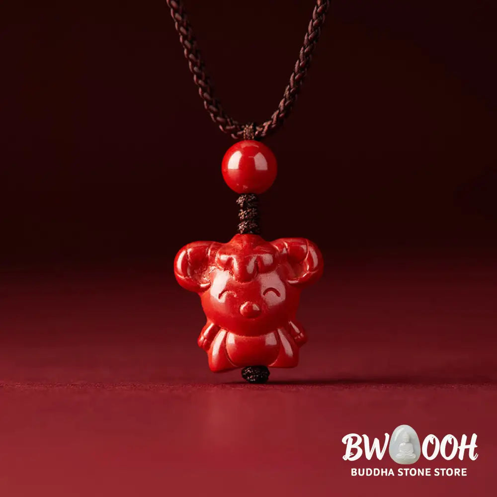 Buddha Stones Year Of The Horse Chinese Zodiac Engraved Design Cinnabar Blessing Rope Necklace Pendants - BWOOOH