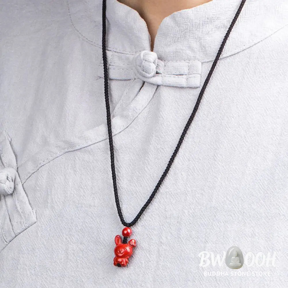 Buddha Stones Year Of The Horse Chinese Zodiac Engraved Design Cinnabar Blessing Rope Necklace Pendants - BWOOOH