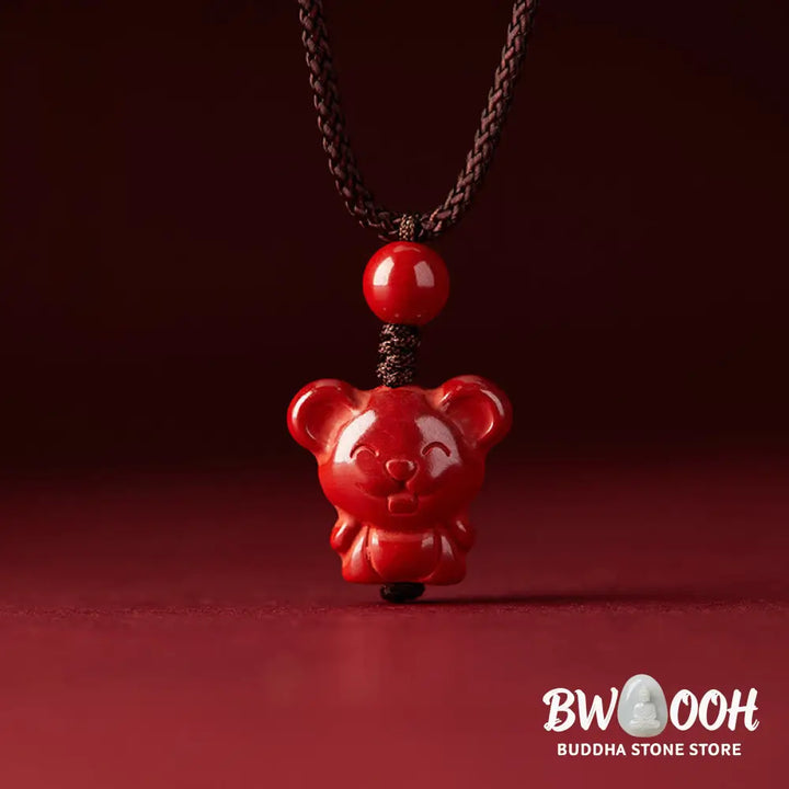 Buddha Stones Year Of The Horse Chinese Zodiac Engraved Design Cinnabar Blessing Rope Necklace Pendants - BWOOOH
