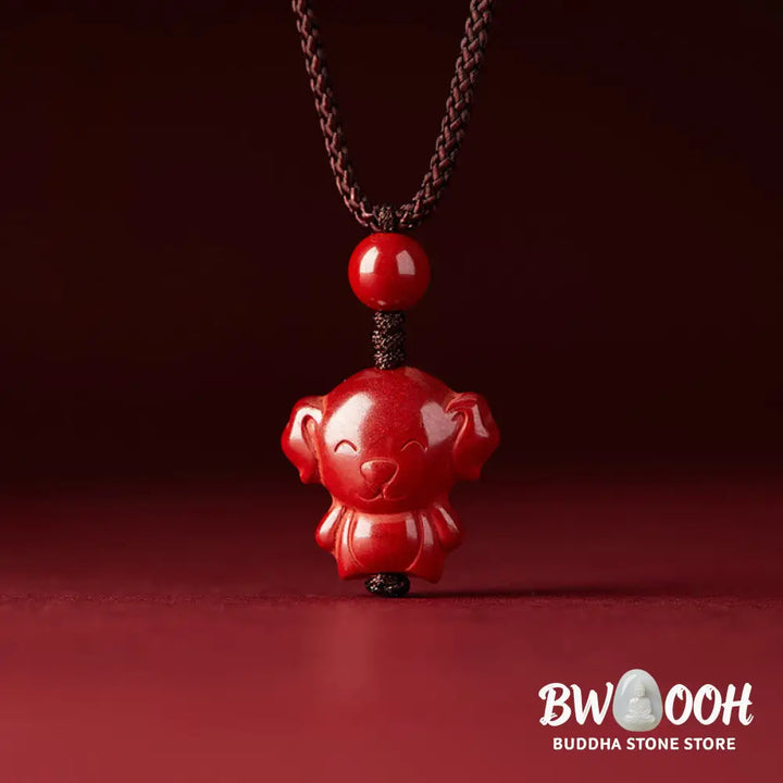 Buddha Stones Year Of The Horse Chinese Zodiac Engraved Design Cinnabar Blessing Rope Necklace Pendants - BWOOOH