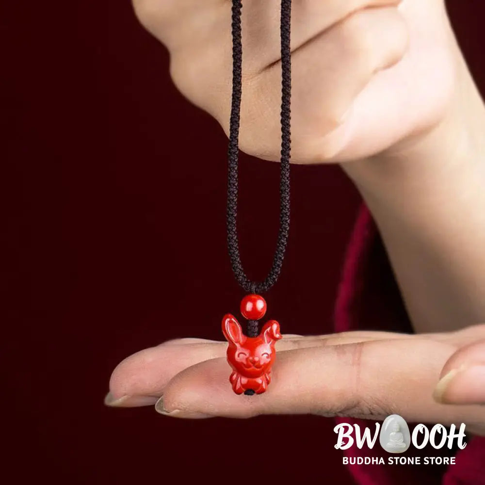 Buddha Stones Year Of The Horse Chinese Zodiac Engraved Design Cinnabar Blessing Rope Necklace Pendants - BWOOOH