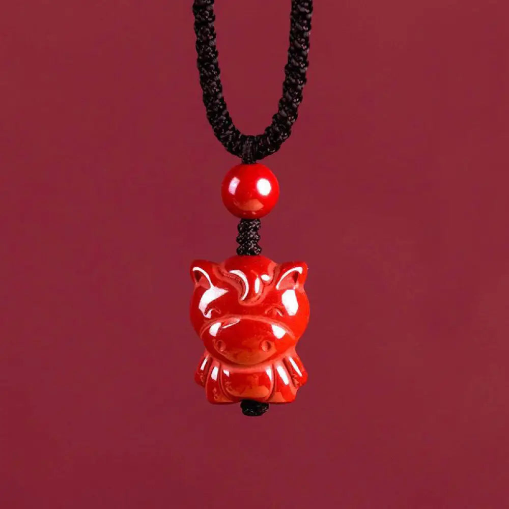 Buddha Stones Year Of The Horse Chinese Zodiac Engraved Design Cinnabar Blessing Rope Necklace Pendants - BWOOOH