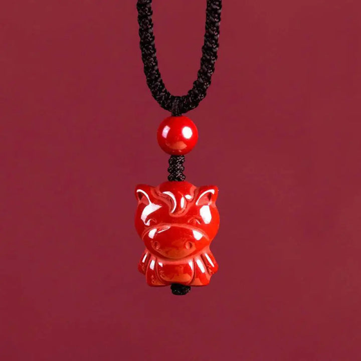 Buddha Stones Year Of The Horse Chinese Zodiac Engraved Design Cinnabar Blessing Rope Necklace Pendants - BWOOOH