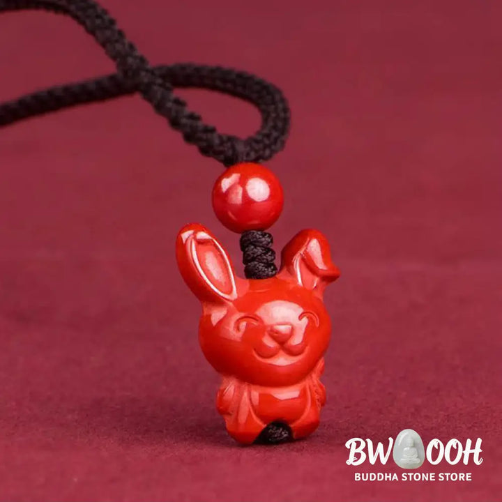 Buddha Stones Year Of The Horse Chinese Zodiac Engraved Design Cinnabar Blessing Rope Necklace Pendants - BWOOOH