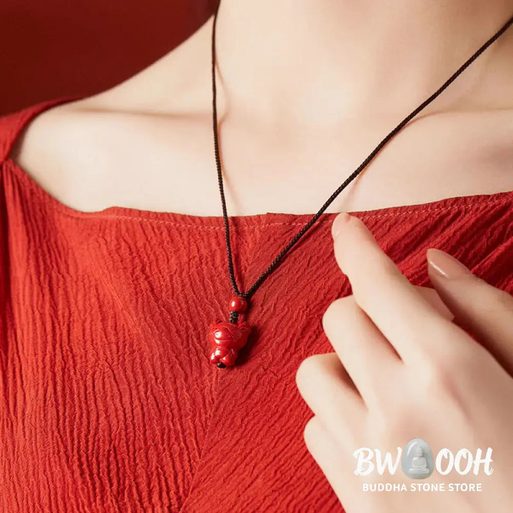 Buddha Stones Year Of The Horse Chinese Zodiac Engraved Design Cinnabar Blessing Rope Necklace Pendants - BWOOOH
