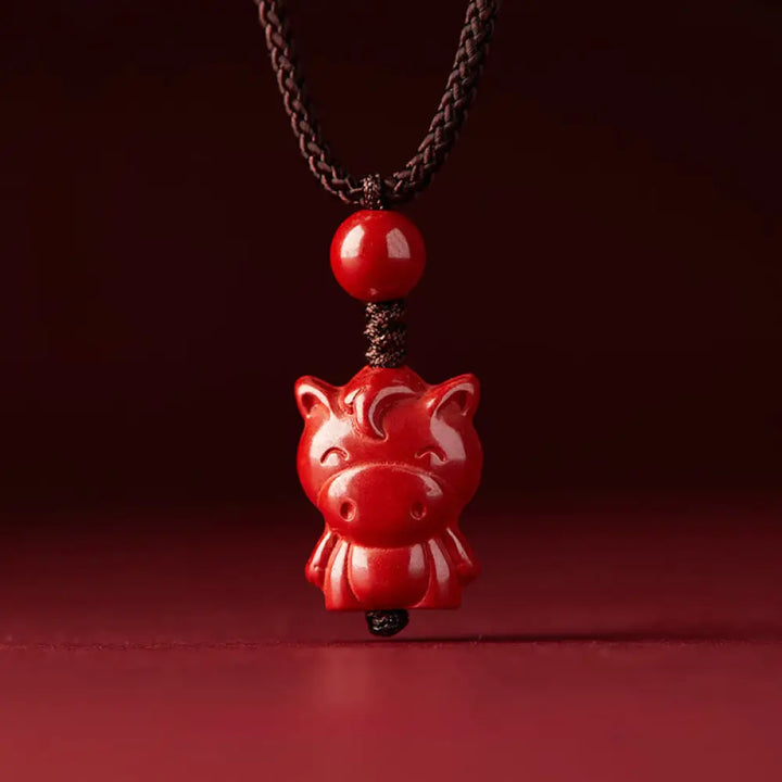 Buddha Stones Year Of The Horse Chinese Zodiac Engraved Design Cinnabar Blessing Rope Necklace Pendants - BWOOOH