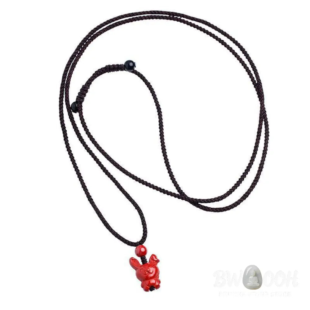 Buddha Stones Year Of The Horse Chinese Zodiac Engraved Design Cinnabar Blessing Rope Necklace Pendants - BWOOOH