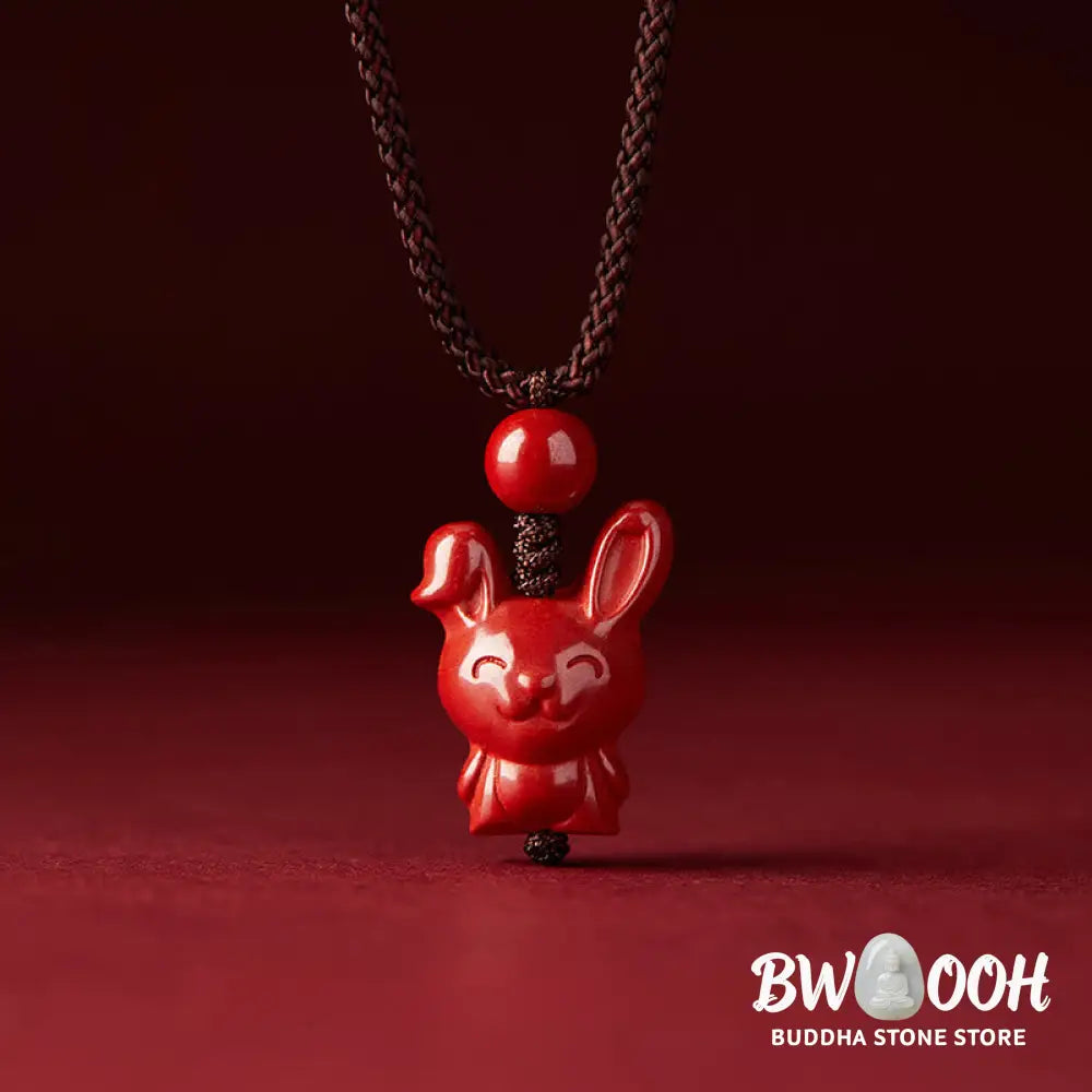 Buddha Stones Year Of The Horse Chinese Zodiac Engraved Design Cinnabar Blessing Rope Necklace Pendants - BWOOOH