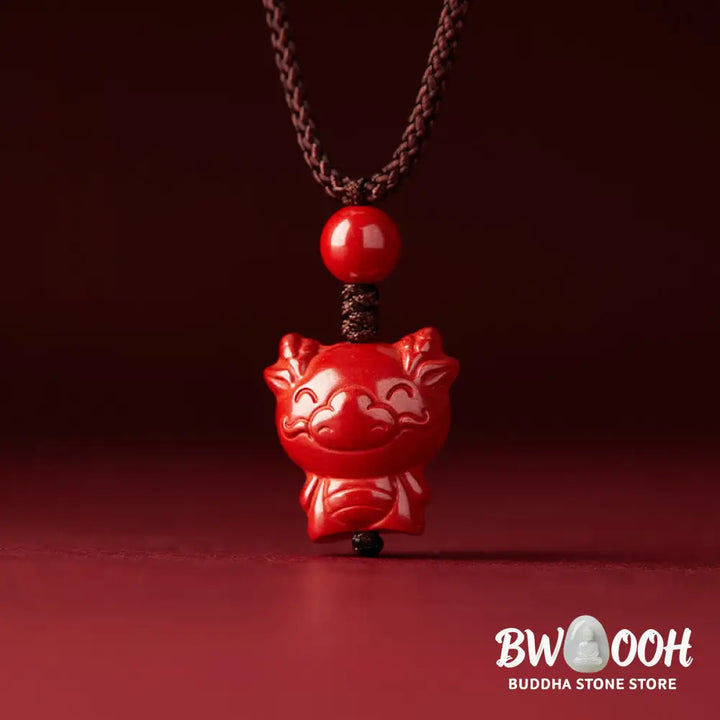Buddha Stones Year Of The Horse Chinese Zodiac Engraved Design Cinnabar Blessing Rope Necklace Pendants - BWOOOH