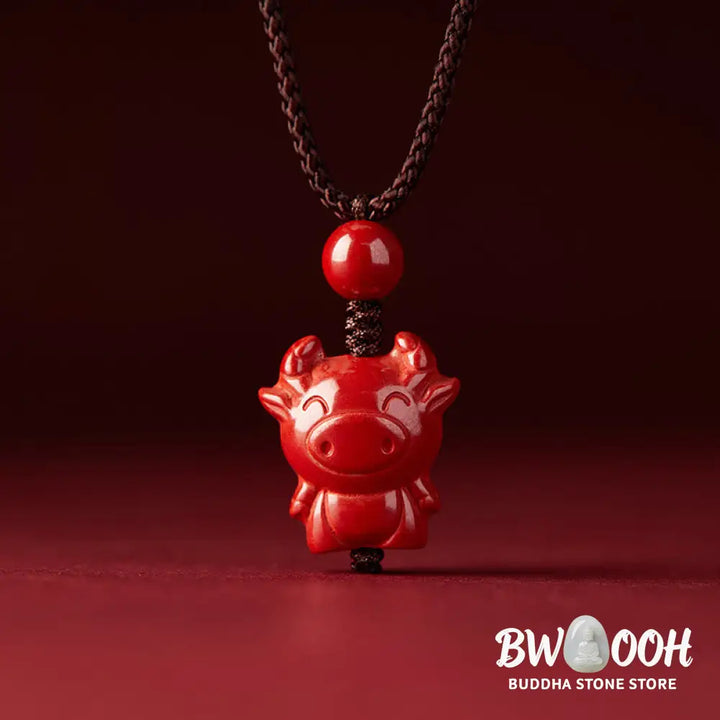 Buddha Stones Year Of The Horse Chinese Zodiac Engraved Design Cinnabar Blessing Rope Necklace Pendants - BWOOOH