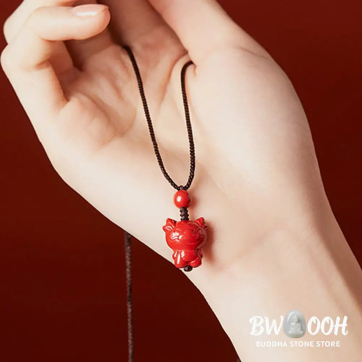 Buddha Stones Year Of The Horse Chinese Zodiac Engraved Design Cinnabar Blessing Rope Necklace Pendants - BWOOOH