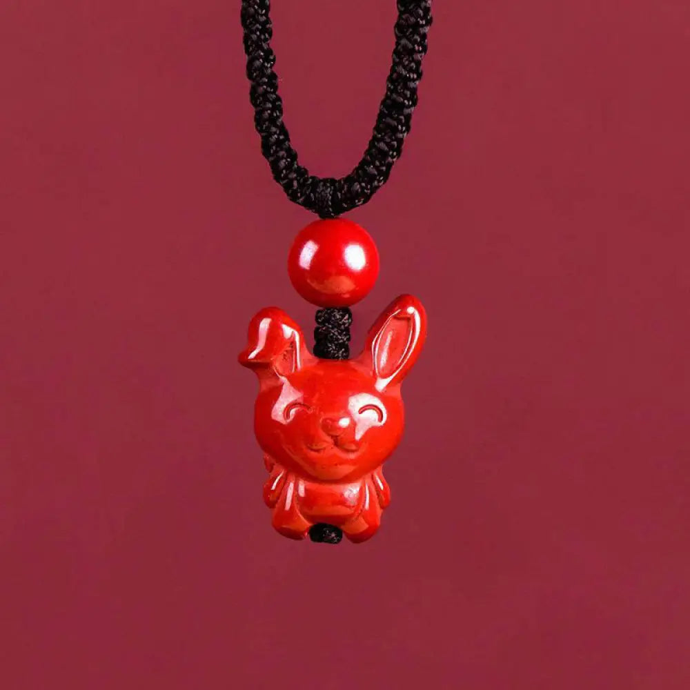 Buddha Stones Year Of The Horse Chinese Zodiac Engraved Design Cinnabar Blessing Rope Necklace Pendants - BWOOOH