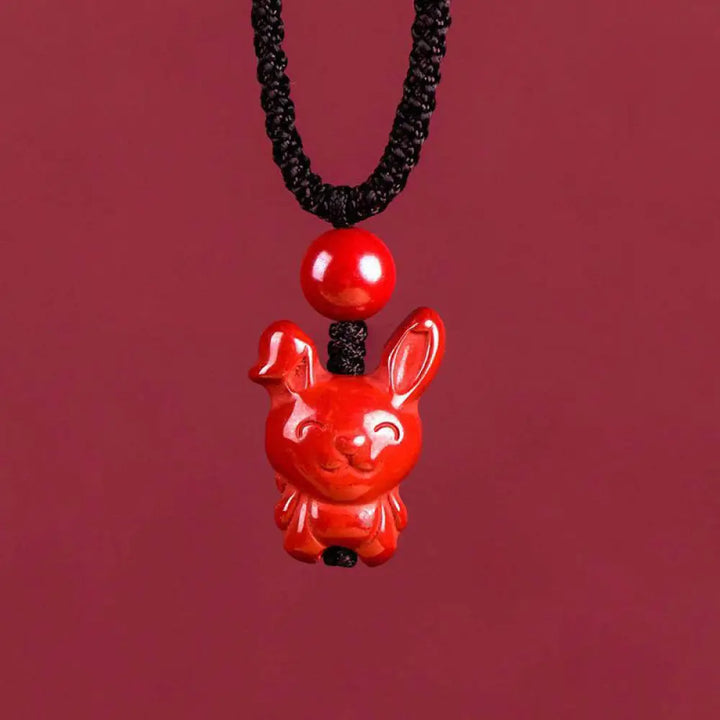 Buddha Stones Year Of The Horse Chinese Zodiac Engraved Design Cinnabar Blessing Rope Necklace Pendants - BWOOOH