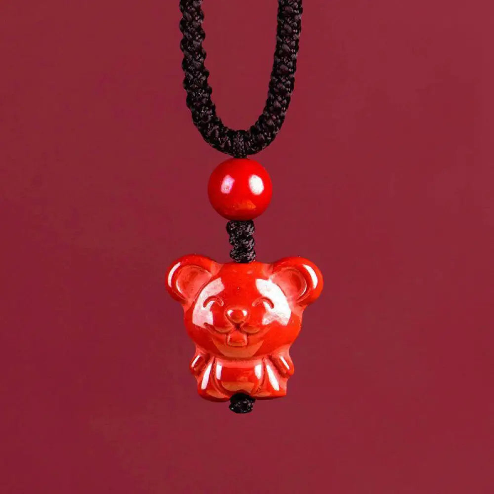 Buddha Stones Year Of The Horse Chinese Zodiac Engraved Design Cinnabar Blessing Rope Necklace Pendants - BWOOOH - Rat