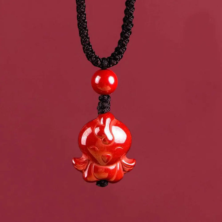 Buddha Stones Year Of The Horse Chinese Zodiac Engraved Design Cinnabar Blessing Rope Necklace Pendants - BWOOOH