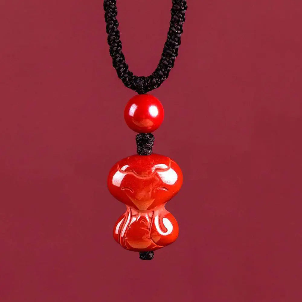 Buddha Stones Year Of The Horse Chinese Zodiac Engraved Design Cinnabar Blessing Rope Necklace Pendants - BWOOOH