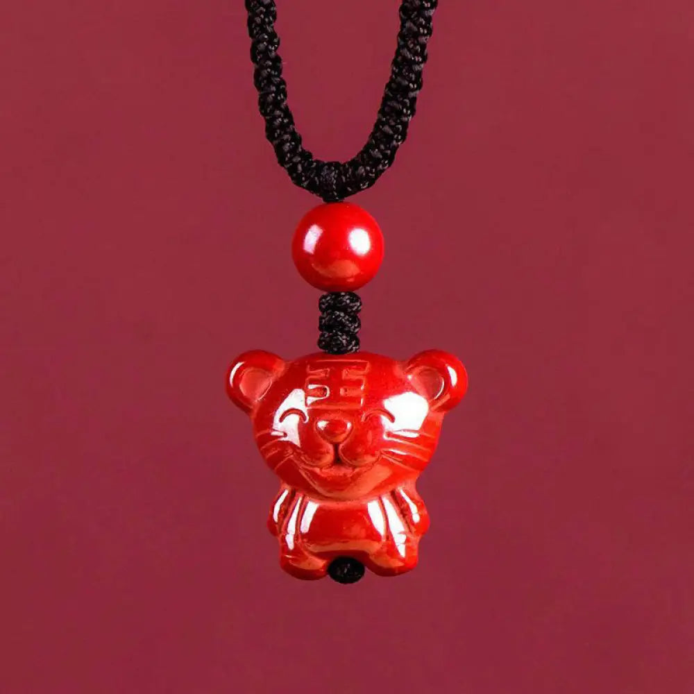Buddha Stones Year Of The Horse Chinese Zodiac Engraved Design Cinnabar Blessing Rope Necklace Pendants - BWOOOH