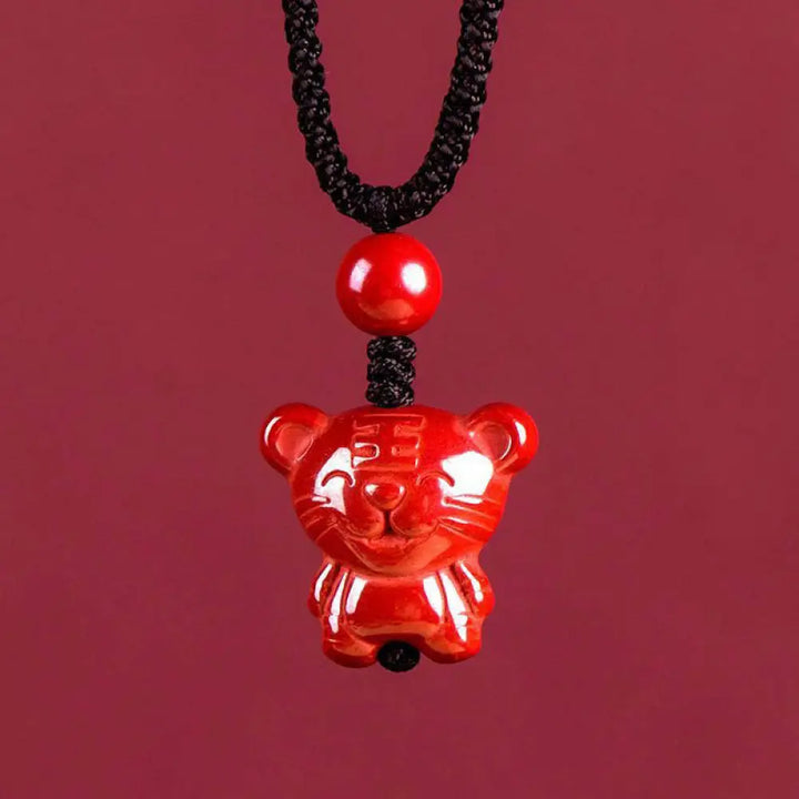 Buddha Stones Year Of The Horse Chinese Zodiac Engraved Design Cinnabar Blessing Rope Necklace Pendants - BWOOOH