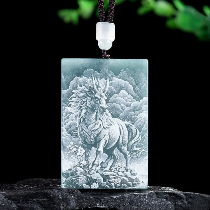 Buddha Stones Year Of The Horse Chinese Zodiac Engraving Jade Abundance Necklace Pendants - BWOOOH - Horse / 60*40*4mm